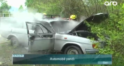 Hərəkətdə olan avtomobil alışıb yandı - VİDEO - FOTO