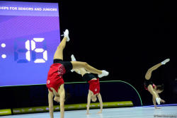 Milli Gimnastika Arenasında aerobika gimnastikası üzrə Avropa çempionatının iştirakçılarının podium məşqləri keçirilir - FOTOREPORTAJ