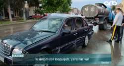 "Mercedes"lə su maşını toqquşdu: yaralılar var - VİDEO - FOTO