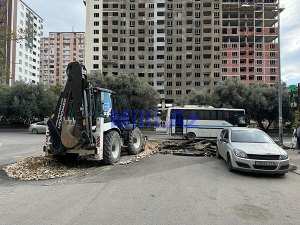 Bakıda təzə asfaltlanan yol niyə çöküb? - <span class="color_red">Yenidən təmir başladı - FOTO</span>