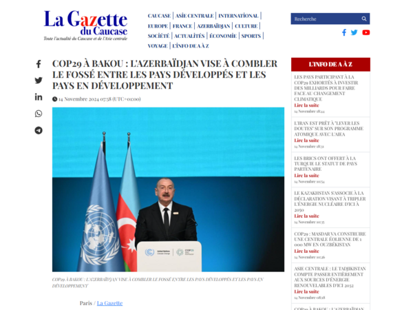 COP29 kritik qlobal iqlim problemlərinin həllinə yönəlib - <span class="color_red">"La Gazette du Caucase"</span>