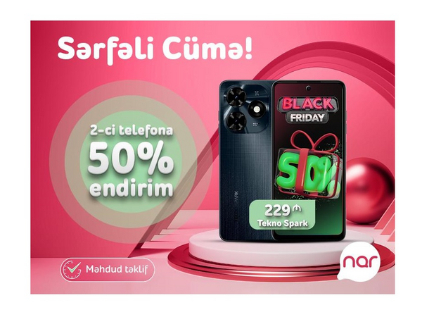 “Nar”dan “Sərfəli cümə” təklifi – 50% endirimlə smartfon əldə et!